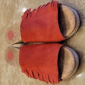 *UGG Open-toe Side-fringed Espadrille Wedge Slide, Sz 6.5